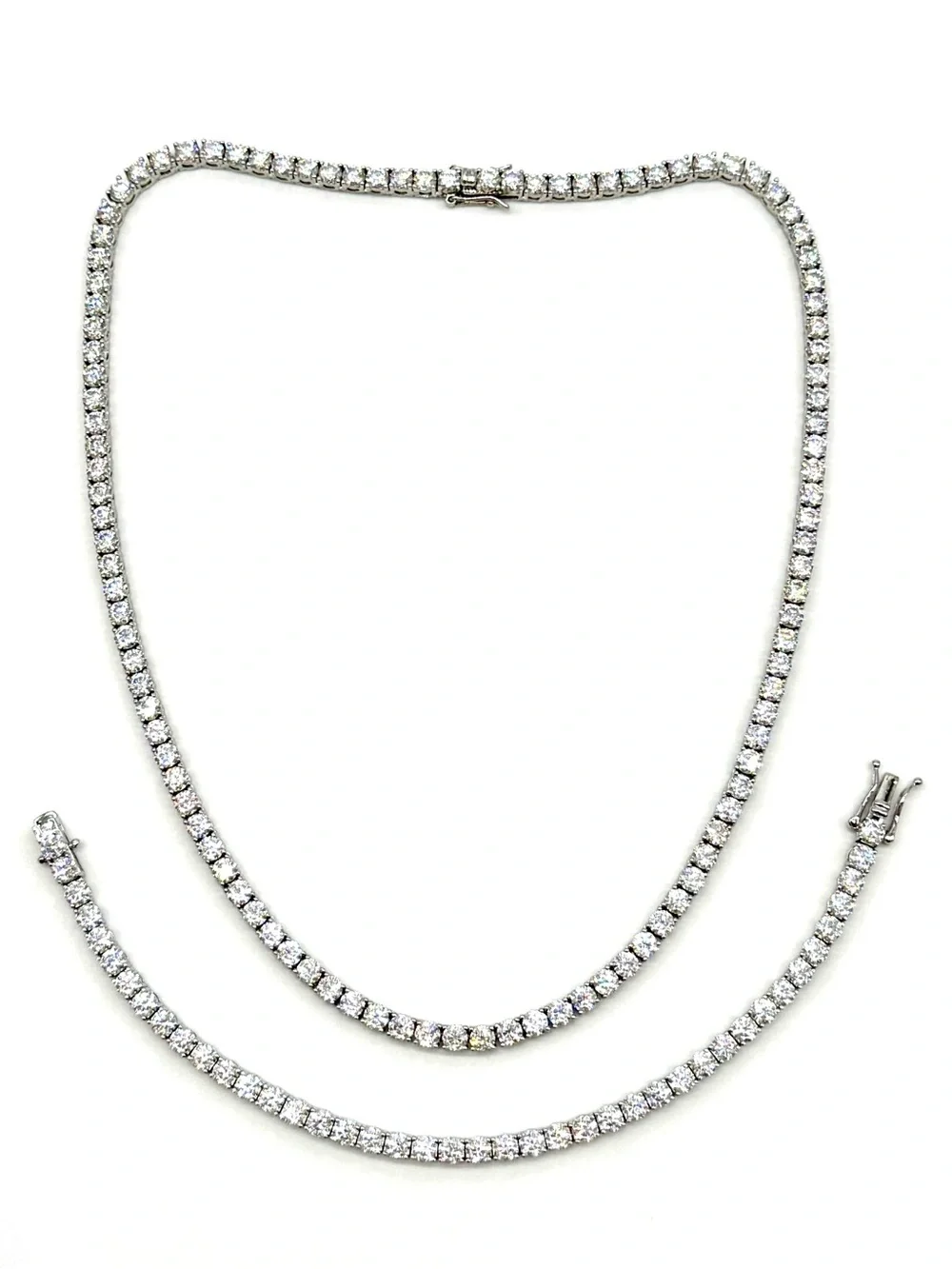 925 Silver, 4mm Moissanite Tennis Chain & Bracelet Set